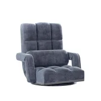 Artiss Floor Lounge Sofa Bed, Linen & Deluxe Flocking Fabric, Charcoal, 49x58x71cm, Adjustable, Swivel, Portable