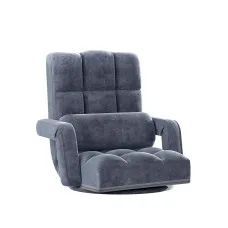 Artiss Floor Lounge Sofa Bed, Linen & Deluxe Flocking Fabric, Charcoal, 49x58x71cm, Adjustable, Swivel, Portable