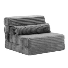 Artiss 3-in-1 Folding Sofa Bed Chair Lounger with Pillow, Side Pocket and Washable Corduroy Cover Grey