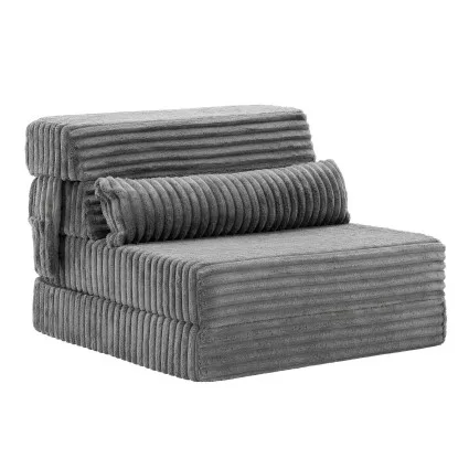 Artiss 3-in-1 Folding Sofa Bed Chair Lounger with Pillow, Side Pocket and Washable Corduroy Cover Grey