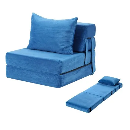 Artiss 2 Pack Folding Sofa Beds 3-in-1 Armless Lounge's with Pillows Blue Velvet Foam 150kg Each