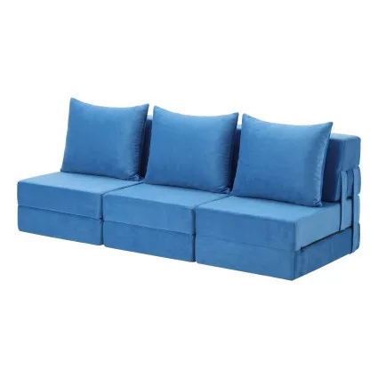 Artiss 3 Pack Folding Sofa Bed Lounge's Blue Velvet 3-in-1 Chairs and Temporary Beds