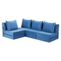 Artiss 4 Pack Folding Sofa Bed L-Shaped Modular Floor Sofa Set with 150kg Capacity per Unit Blue Velvet
