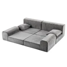 Artiss 5-in-1 Convertible Modular Sofa Bed Floor Mattress Curved Couch Grey 300kg Four-Piece Design