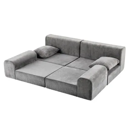 Artiss 5-in-1 Convertible Modular Sofa Bed Floor Mattress Curved Couch Grey 300kg Four-Piece Design