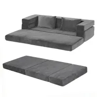 Artiss 3-in-1 Convertible Sofa Bed with Folding Mattress Velvet 300kg Lounge Chair