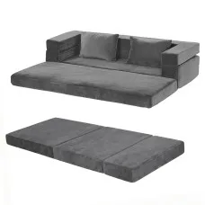Artiss 3-in-1 Convertible Sofa Bed with Folding Mattress Velvet 300kg Lounge Chair
