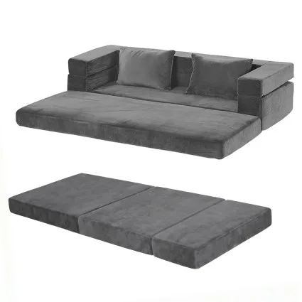 Artiss 3-in-1 Convertible Sofa Bed with Folding Mattress Velvet 300kg Lounge Chair