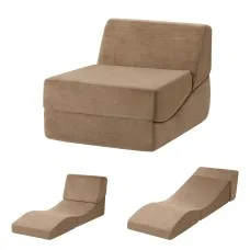 Artiss 3-in-1 Folding Sofa Bed Convertible Armless Foam Floor Futon Lounger with Washable Velvet Cover Brown
