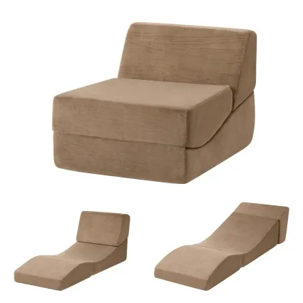 Artiss 3-in-1 Folding Sofa Bed Convertible Armless Foam Floor Futon Lounger with Washable Velvet Cover Brown