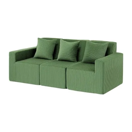 Artiss 3-Seater Modular Sofa Bed Sectional Floor Couch with Deep Seat and Corduroy Upholstery Green with Three Pillows