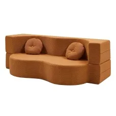 Artiss 2-in-1 Folding Sofa Bed Convertible Futon Love seat Orange Premium Corduroy High-Density Foam Support