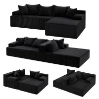 Artiss Modular 4-Seater L-Shape Sofa Bed with Deep Seat, Corduroy and 500kg Capacity Black
