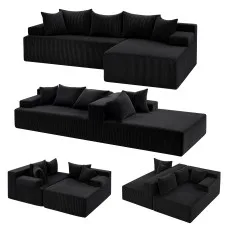 Artiss Modular 4-Seater L-Shape Sofa Bed with Deep Seat, Corduroy and 500kg Capacity Black