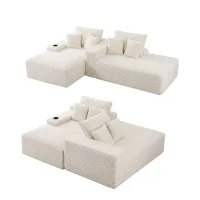 Artiss Double Chaise Lounge Sofa 2-Seater Modular Couch with Faux Fur and 35cm Pocket Spring Core Beige