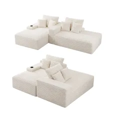 Artiss Double Chaise Lounge Sofa 2-Seater Modular Couch with Faux Fur and 35cm Pocket Spring Core Beige