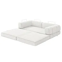Artiss Convertible Folding Sofa Bed Beige - 2-Seater, Breathable Corduroy, Steel Frame, 300kg Capacity, 180x100x68cm