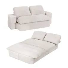 Artiss Convertible Corduroy Sofa Bed 200cm Boneless Couch, 30D High-Density Foam, Lounger with Headrests, Blanket, Beige