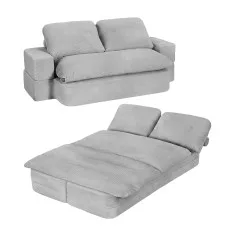 Artiss 200cm Convertible Folding Sofa Bed, 30D High-Density Foam Boneless Corduroy Couch, Grey Lounger for Living Room