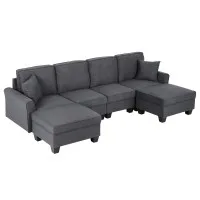 Artiss Modular U-Shaped Sectional Storage Sofa Grey Faux Linen with Movable Ottomans and Deep Seating