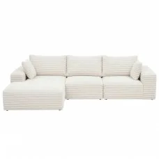 Artiss 3-Seater Modular Boneless L-Shaped Sofa Bed Corduroy White 275x170cm Comfortable Supportive Cushioning