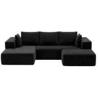 Artiss Modular Corduroy Sofa Bed 2-Seater Left Chaise with Ottoman Black Compressed Sectional Sofa Bed