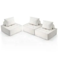 Artiss 3-Seater Bouclé Floor Sofa Lounge Chair with Removable Pillow, Plush Cotton Backrest, 86x86x76cm, White