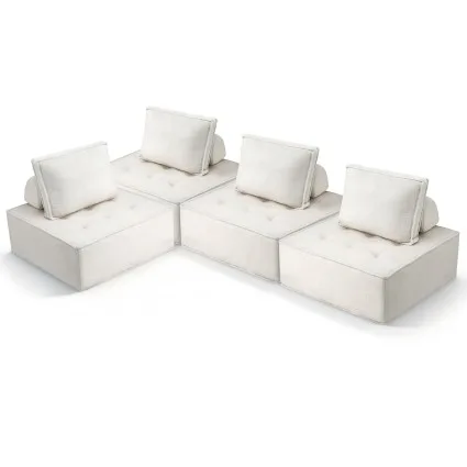 Artiss 4-Seater Floor Sofa Lounge Chair with Pillow - Ergonomic Bouclé Fabric, 86cm x 86cm x 76cm, Plush Comfort