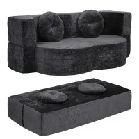 Artiss 2-in-1 Convertible Compressed Sofa Bed Folding Boneless Curved Sleeper Couch Grey 2 Pillows 200cm