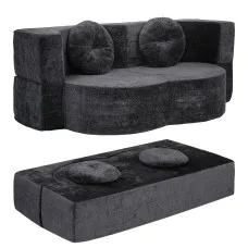 Artiss 2-in-1 Convertible Compressed Sofa Bed Folding Boneless Curved Sleeper Couch Grey 2 Pillows 200cm