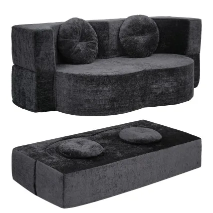 Artiss 2-in-1 Convertible Compressed Sofa Bed Folding Boneless Curved Sleeper Couch Grey 2 Pillows 200cm