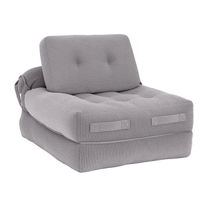 Artiss 1 Seater Corduroy Convertible Sofa Bed Grey Boneless Pull-Out Couch Removable Cover 81x90x40cm