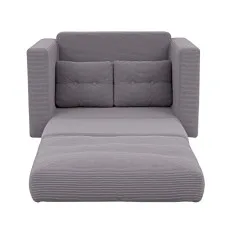 Artiss 2-Seater Corduroy Convertible Boneless Sofa Bed Grey Pull Out Couch with Pillows 140cm Wide