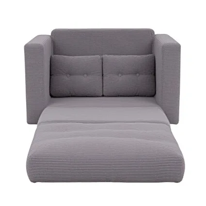 Artiss 2-Seater Corduroy Convertible Boneless Sofa Bed Grey Pull Out Couch with Pillows 140cm Wide
