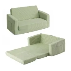 Artiss 2-in-1 Kids Sofa Foam Couch with Side Pocket, Washable Corduroy Cover, 100kg Capacity Light Green