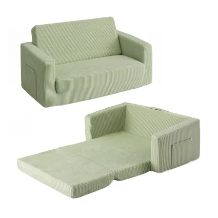 Artiss 2-in-1 Kids Sofa Foam Couch with Side Pocket, Washable Corduroy Cover, 100kg Capacity Light Green