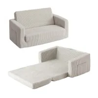 Artiss 2-in-1 Kids Sofa Couch with Side Pocket 25D Foam 100kg Light Grey
