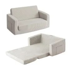 Artiss 2-in-1 Kids Sofa Couch with Side Pocket 25D Foam 100kg Light Grey