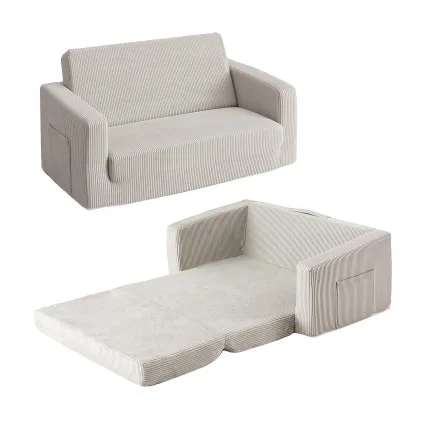 Artiss 2-in-1 Kids Sofa Couch with Side Pocket 25D Foam 100kg Light Grey