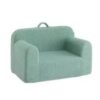 Artiss 1 Seater Kids Sofa Chair with Carry Handle Washable Cover 25D Foam 100kg Mint Green Teddy Fleece