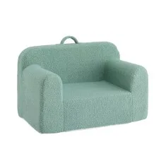 Artiss 1 Seater Kids Sofa Chair with Carry Handle Washable Cover 25D Foam 100kg Mint Green Teddy Fleece
