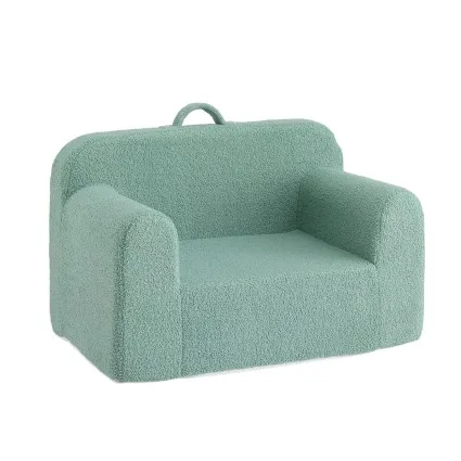 Artiss 1 Seater Kids Sofa Chair with Carry Handle Washable Cover 25D Foam 100kg Mint Green Teddy Fleece