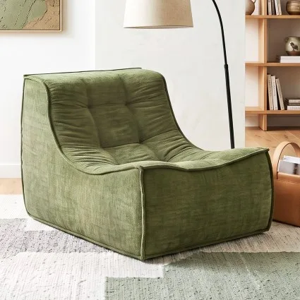 Artiss Armless Chenille Floor Sofa, 150kg Capacity, Removable Cover, High-Density Foam, No Assembly, Green