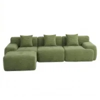 Artiss 300cm Modular Boneless Sofa Bed L Shaped Sectional Corduroy Green Spacious Convertible Comfort