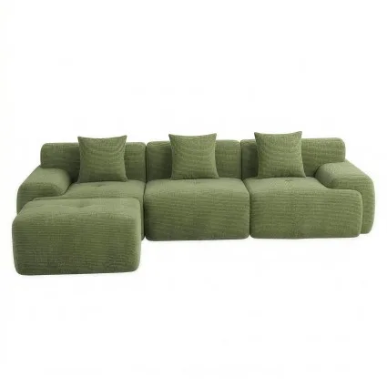 Artiss 300cm Modular Boneless Sofa Bed L Shaped Sectional Corduroy Green Spacious Convertible Comfort