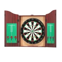 18 inch Sisal Dartboard and Wooden Cabinet Set with 6 Steel Darts, Rotating Score Ring, Staple-Free Divider, Brown 18 inch Sisal Dartboard and Wooden Cabinet Set with 6 Steel Darts, Rotating Score Ring, Staple-Free Divider, Brown