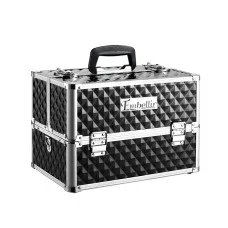 Embellir Portable Cosmetic Beauty Makeup Case, Aluminum, 23x36x26cm, Diamond Black, Adjustable Dividers, Lock & Strap