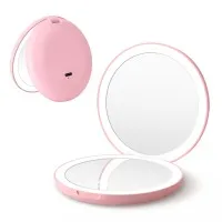 Embellir LED Compact Travel Makeup Mirror with 1x and 10x Magnification Three Colour Lighting Pink