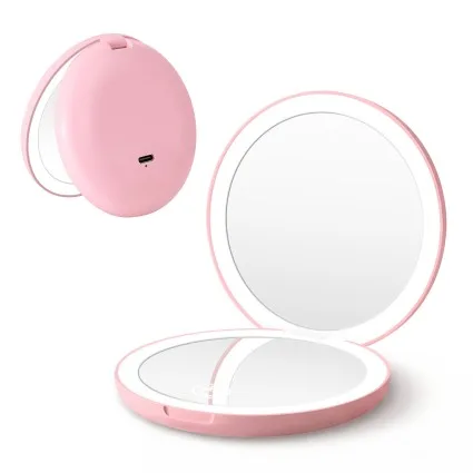 Embellir LED Compact Travel Makeup Mirror with 1x and 10x Magnification Three Colour Lighting Pink