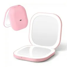 Embellir LED Compact Travel Makeup Mirror, Dual-Sided 1x and 10x Magnification, Rechargeable Pink